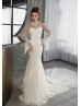 High Neck Ivory Lace Dotted Tulle Wedding Dress